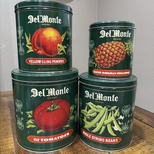 Vtg DEL MONTE BRAND Advertising Nesting Tins Fruit&Vegetables Matching Set Of 4